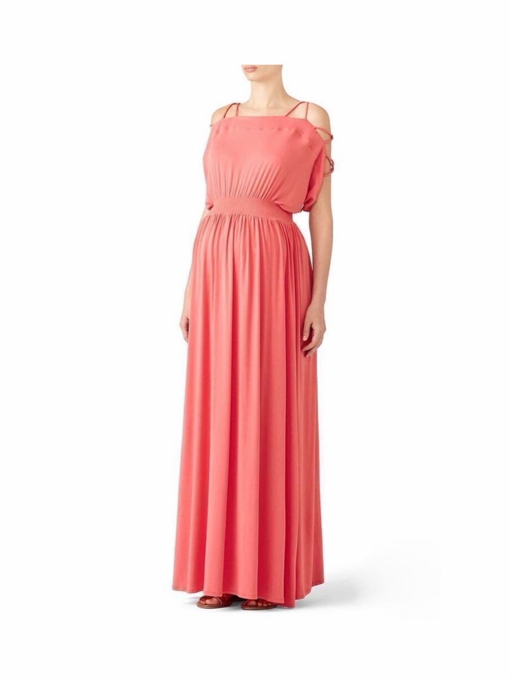 Coral Off-Shoulder Maternity Maxi Dress